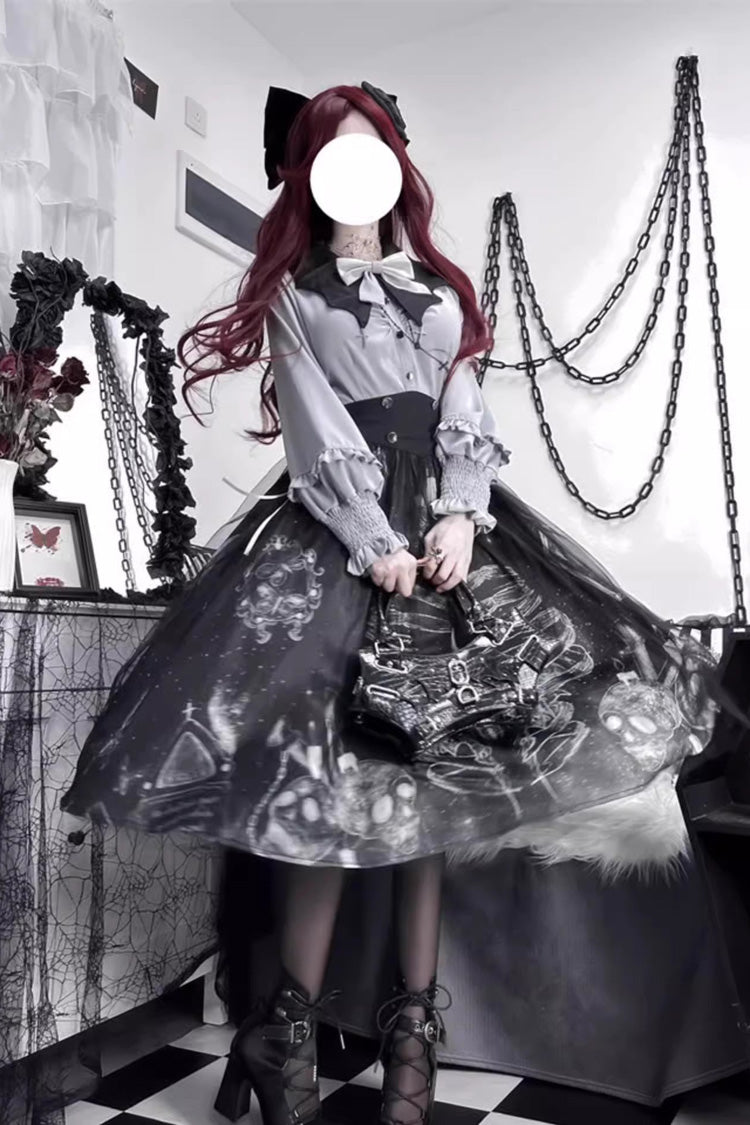 Black Print Halloween Classic Gothic Punk Elegant Lolita Skirt Set