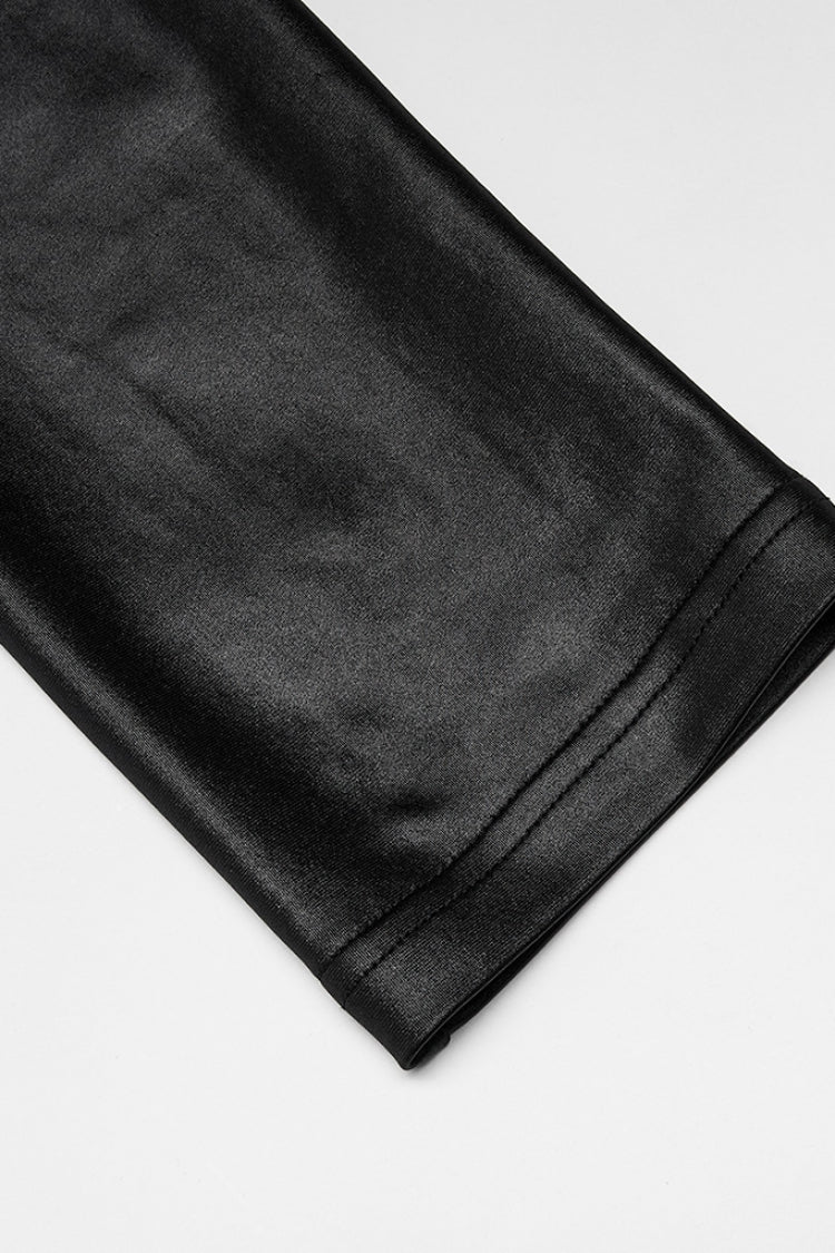 Black Hollow Embroidery Slim Faux Leather Women's Gothic Leggings