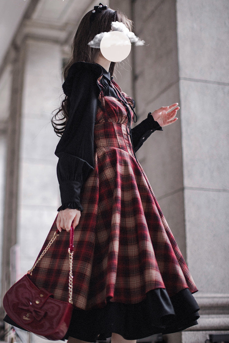 Red [Madeline] Print Ruffle Vintage Elegant Lolita Jumper Dress