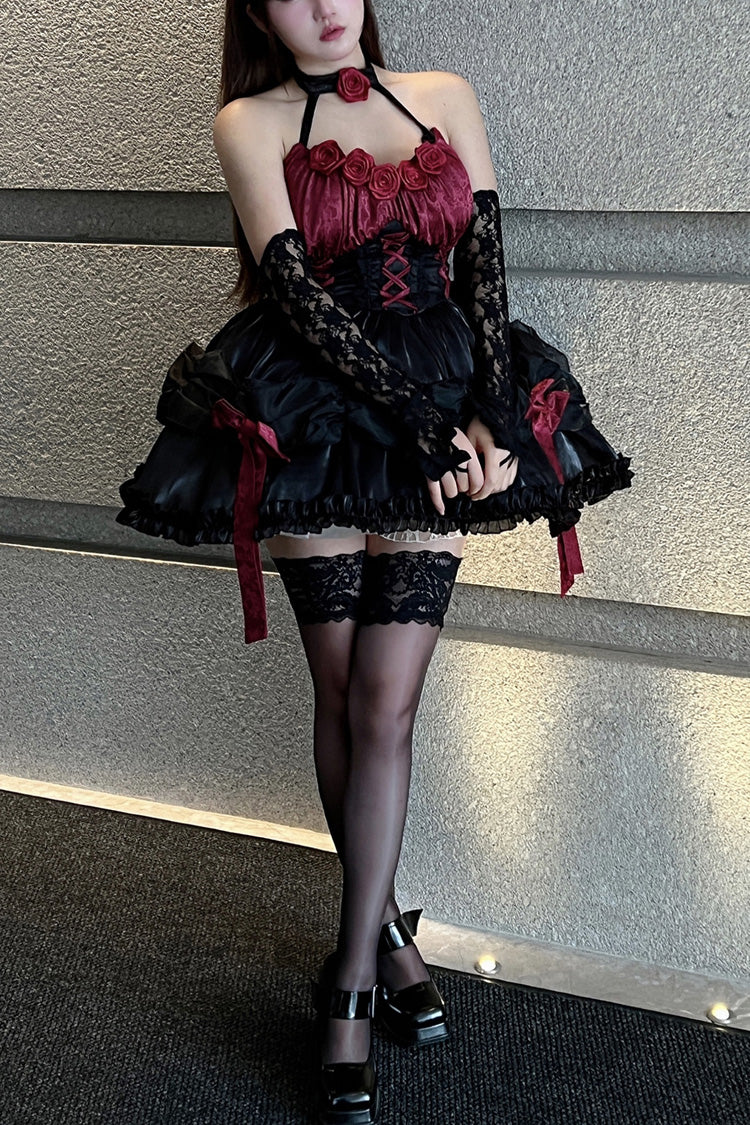 Black/Red Succubus Rose Sexy Princess Slim Bowknot Gothic Lolita Strapless Dress