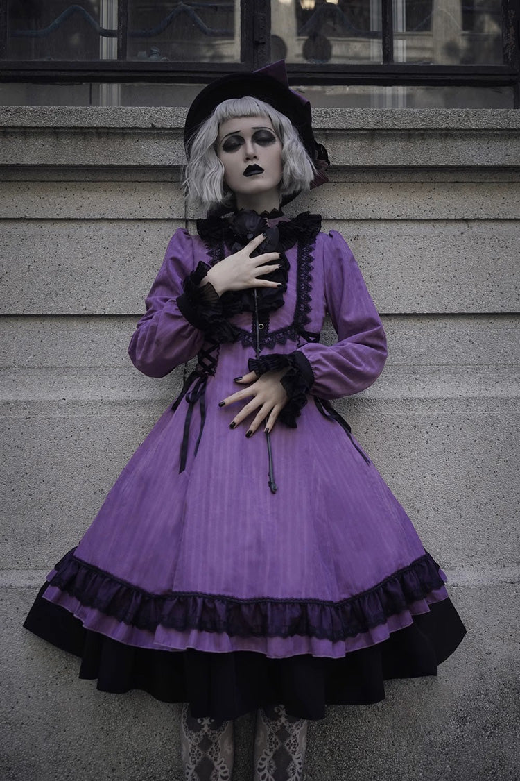 Point Manor Solid Color Stand Collar Long Sleeves Multi-layer Ruffle Gothic Lolita Dress 5 Colors