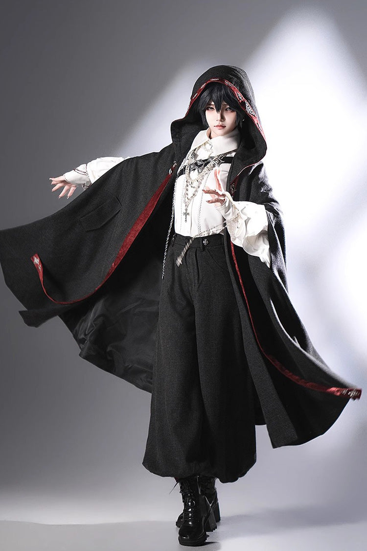 Black [Sacred Vow] Print Hooded Vintage Elegant Prince Handsome Ouji Lolita Cloak