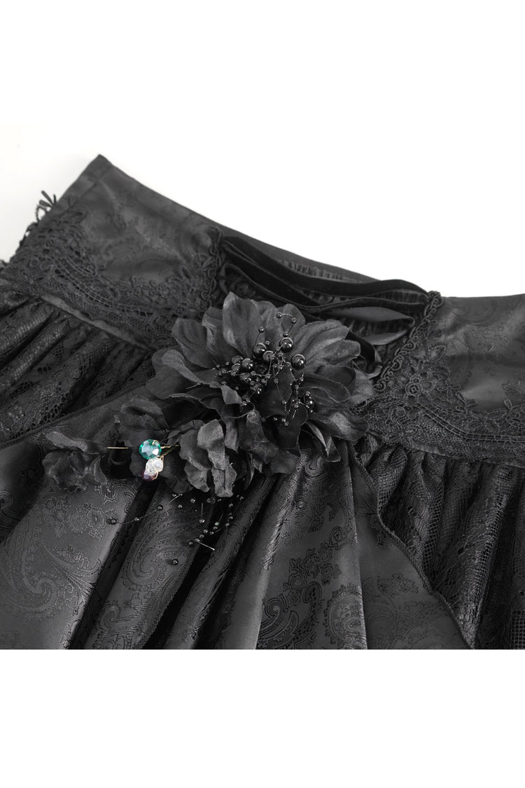 Black Ruffle Lace Drawstring Women's Gothic Skirt