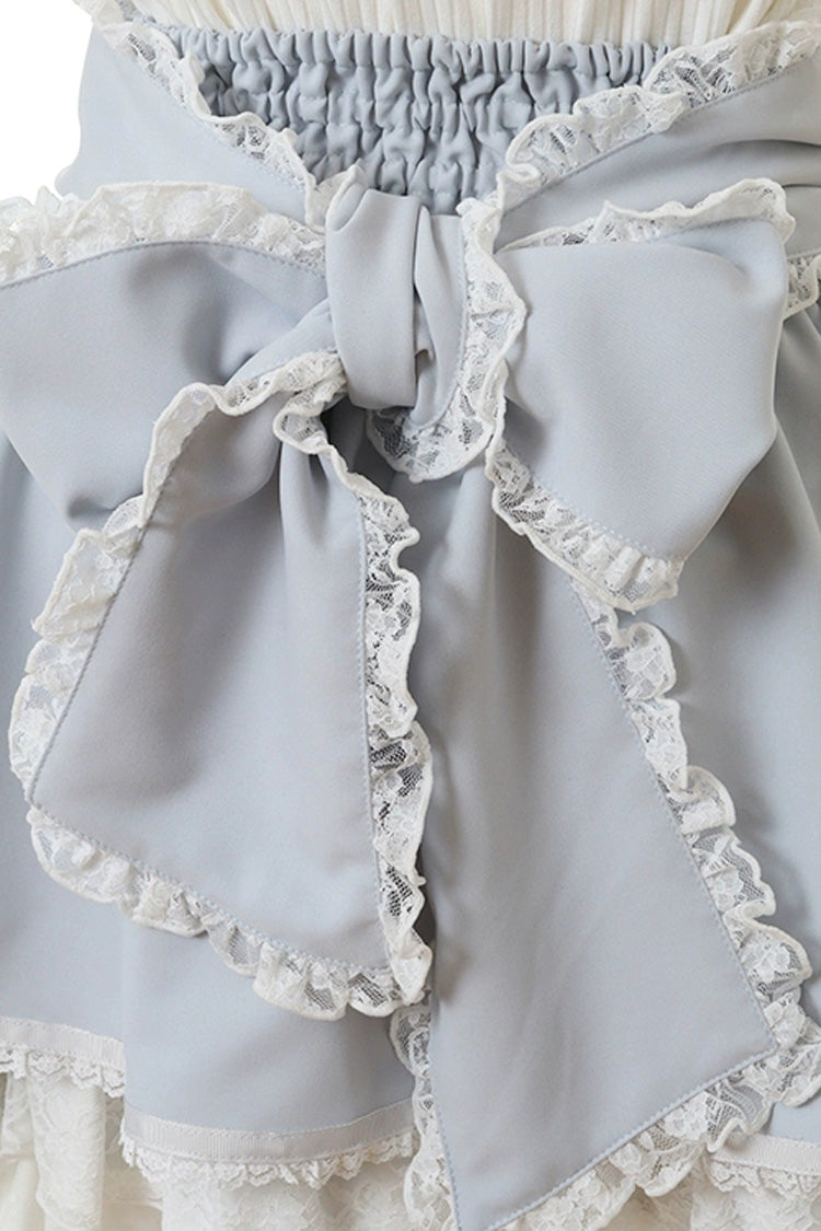 Blue Japanese High Waisted Multi-Layered Lace Sweet Jirai Kei Skirt
