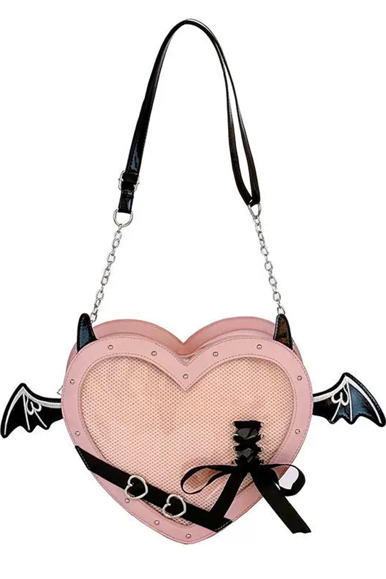 Heart Shaped Bat Wing Lace-Up Bow Studded Chain Strap Women's Gothic Lolita Ita Bag Shoulder Bag
