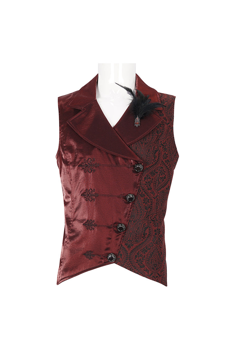 Red Embossed Feather Men's Gothic Waistcoat