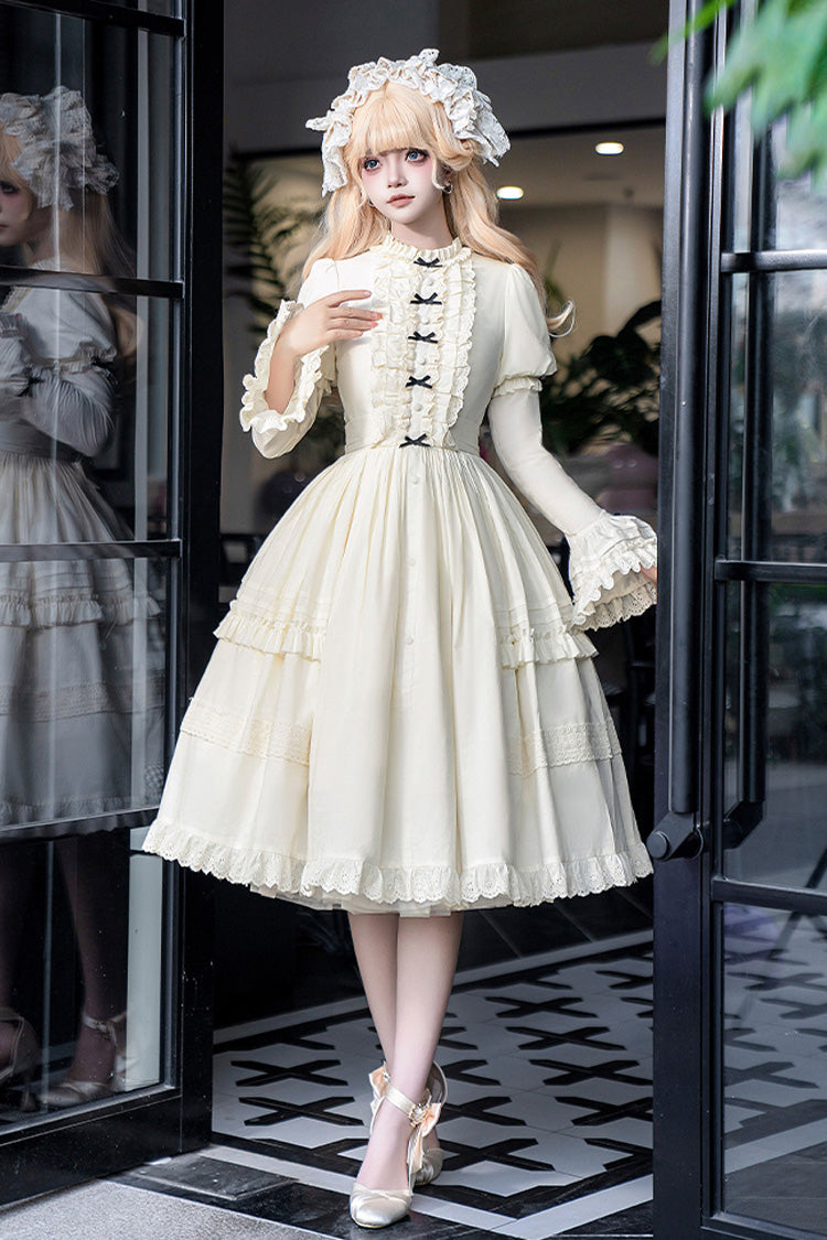 Ivory [Birch Appointment] Stand Collar Long Puff Sleeves Ruffle Bowknot Sweet Lolita Dress