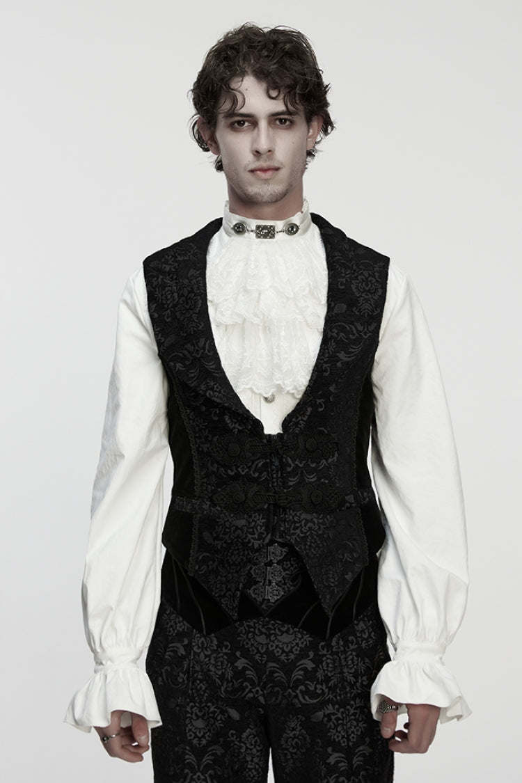 Black Sleeveless Floral Jacquard Buckled Men's Gothic Vest