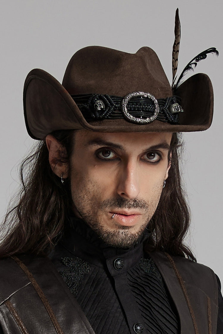 Brown Tassels Feather Skull Men's Punk Hat