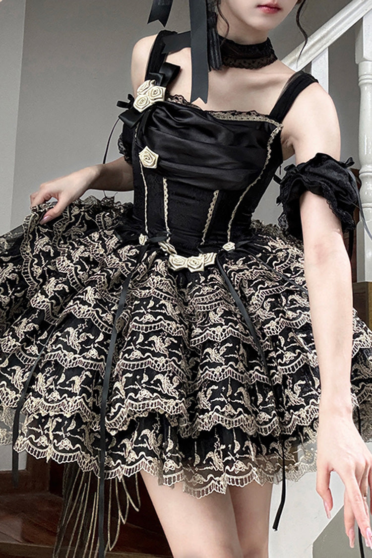 Black Angel Sweetheart Multi-Layered Lace Sweet Princess Ballet Lolita Dress