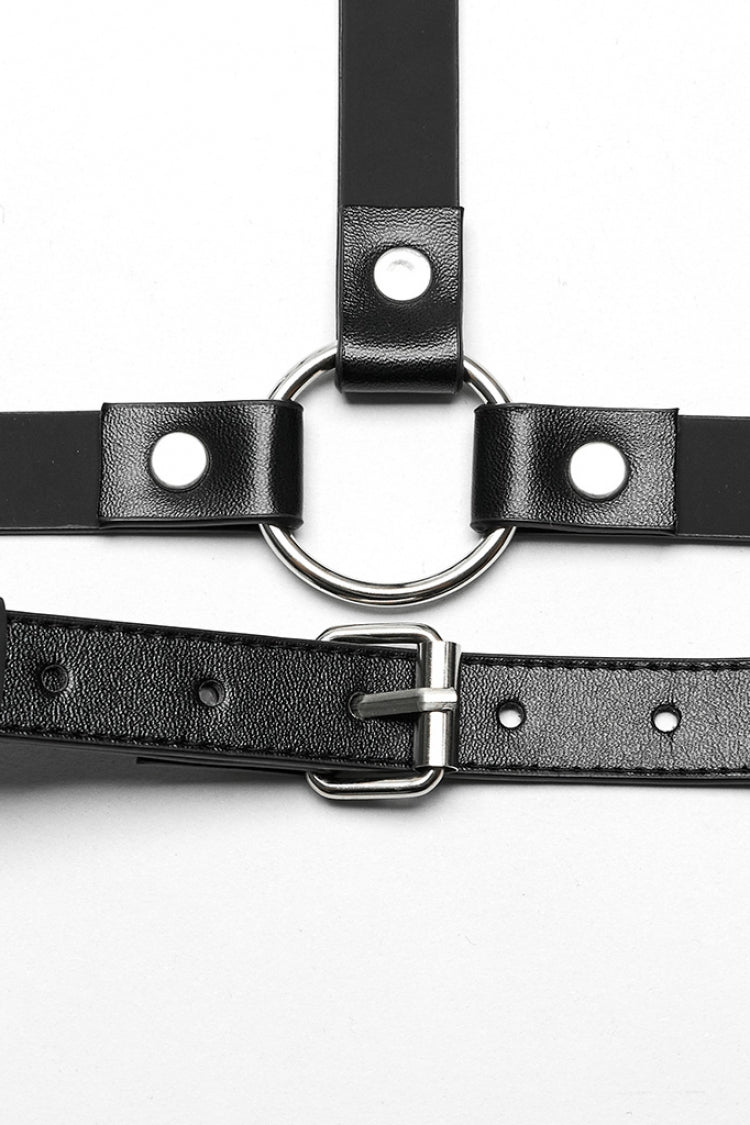 Schwarz verstellbar Kreuz Metall Ring Schnalle Damen Halfter Steampunk Body Harness