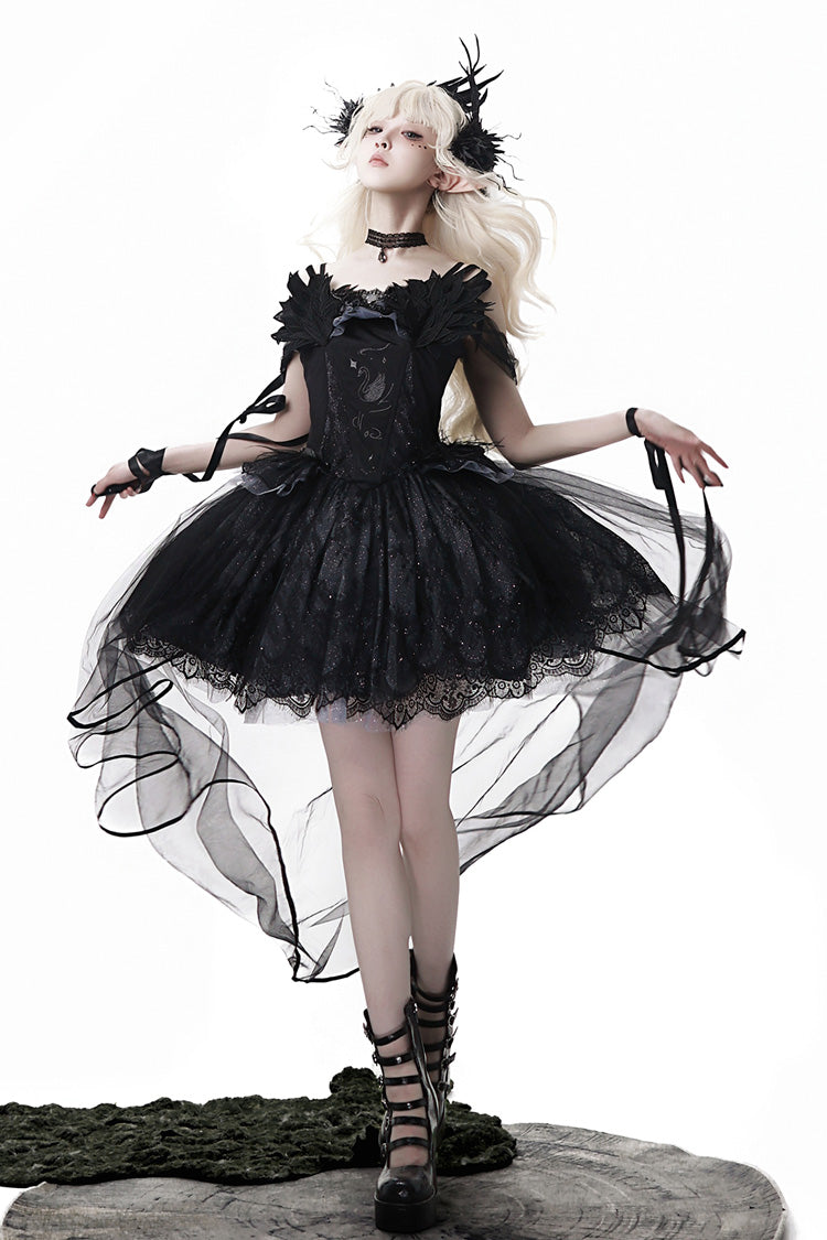 Black [Black Swan's Prayer] Sleeveless Ruffle Bowknot Gothic Ballet Lolita Jsk Dress