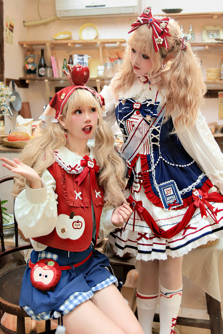 Multi-Color [Witch Gina] Long Sleeves Print Bowknot Ouji Sweet Lolita Vest Shorts Set