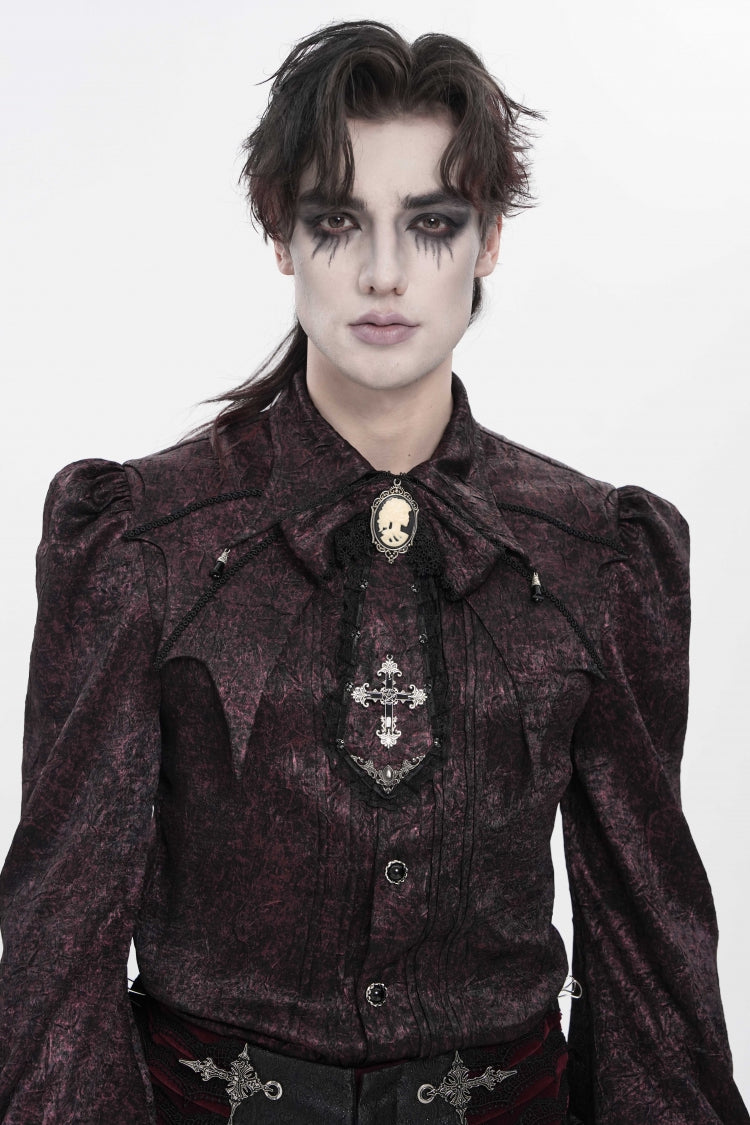 Rot bedruckte, gerüschte Schleife aus Spitze für Herren im Gothic-Stil, luxuriöse königliche Krawatte