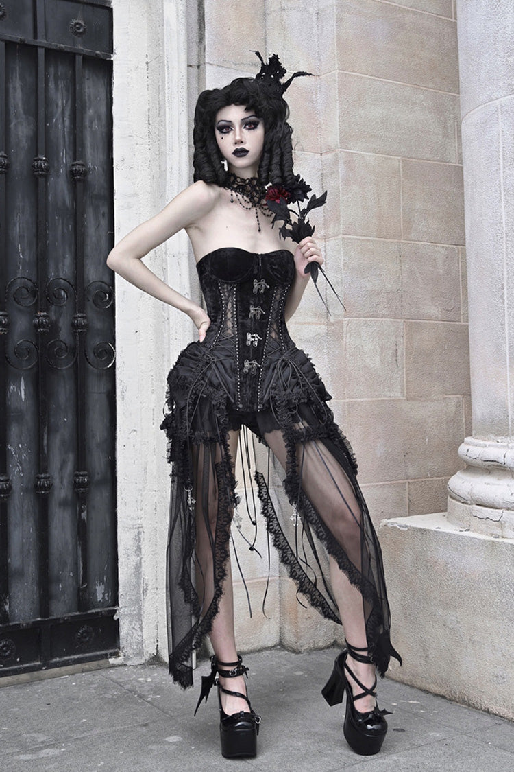 Black [Hell Alice] Hollow Lace-Up Fishbone Gothic Lolita Dress Corset