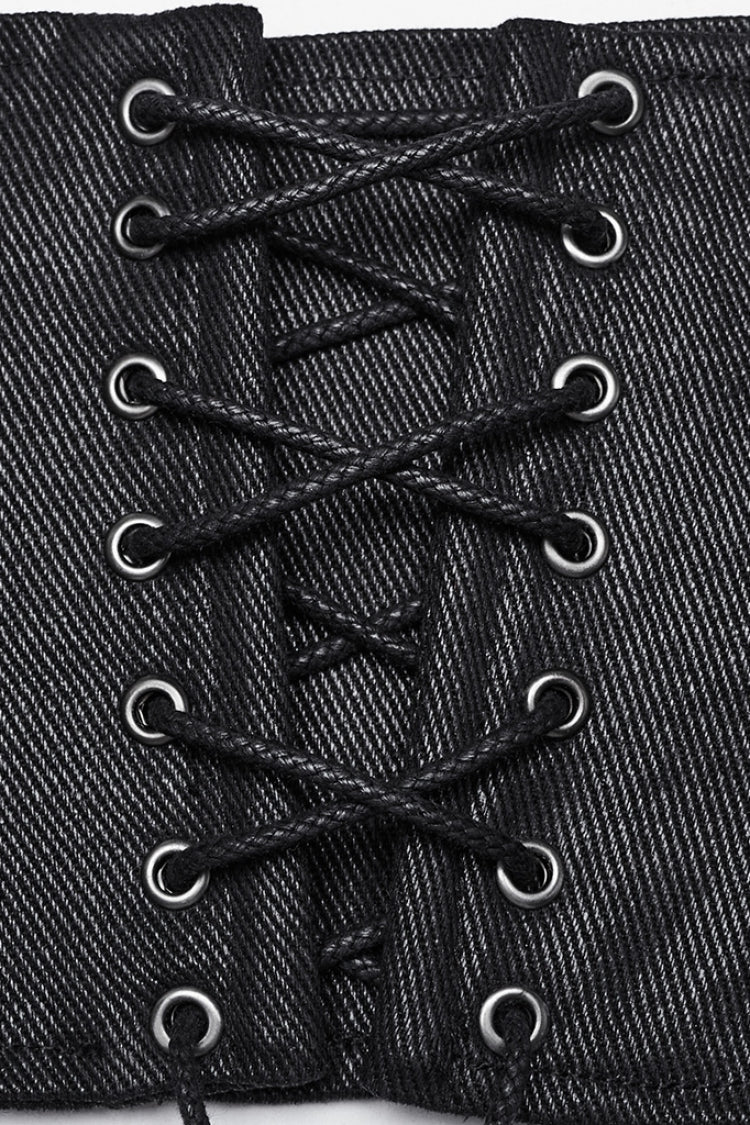 Black Lace-Up Buckle Women's Punk Underbust Corset