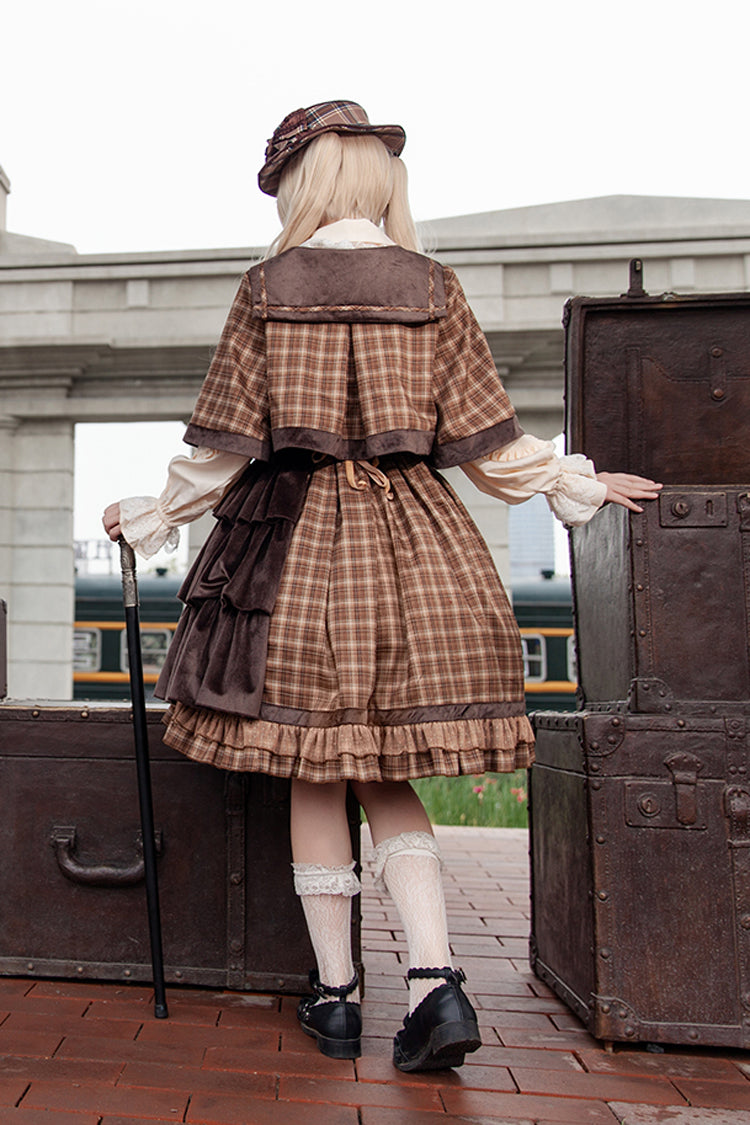 Brown [Morning Tune] Sleeveless High Waisted Print Ruffle Asymmetric Sweet Lolita Strap Dress