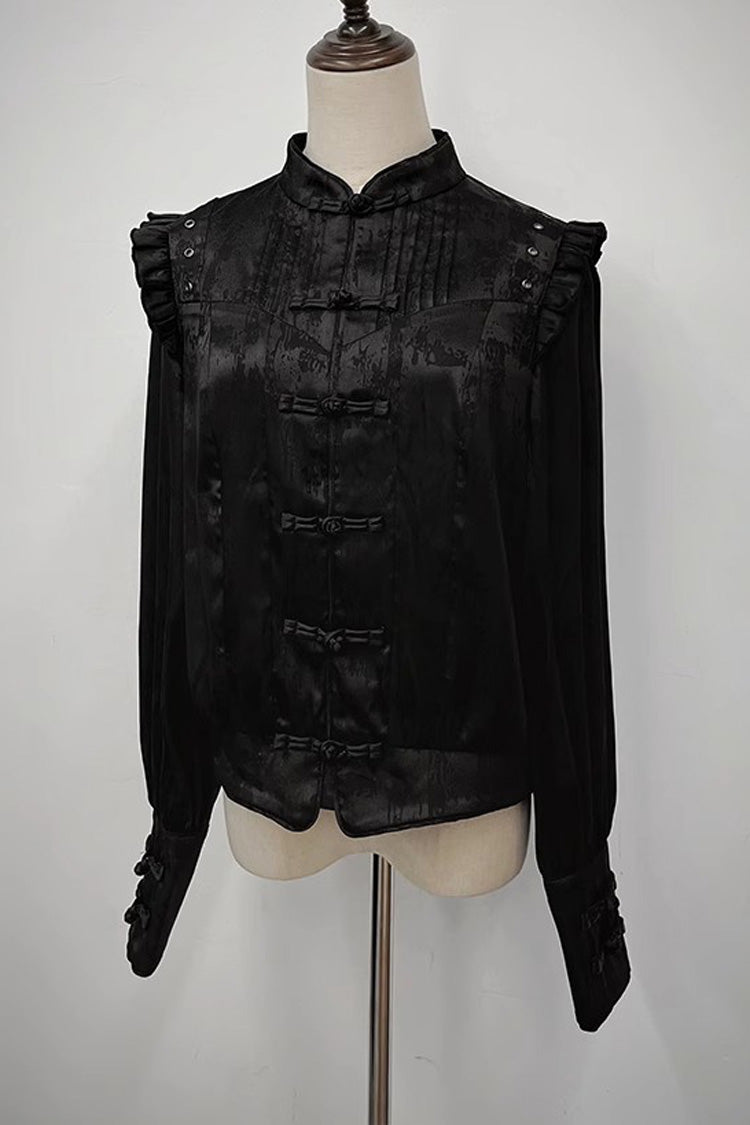 [Bone Dragon] Stand Collar Long Sleeves Ruffle Embroidery Ouji Fashion Classic Lolita Blouse 3 Colors