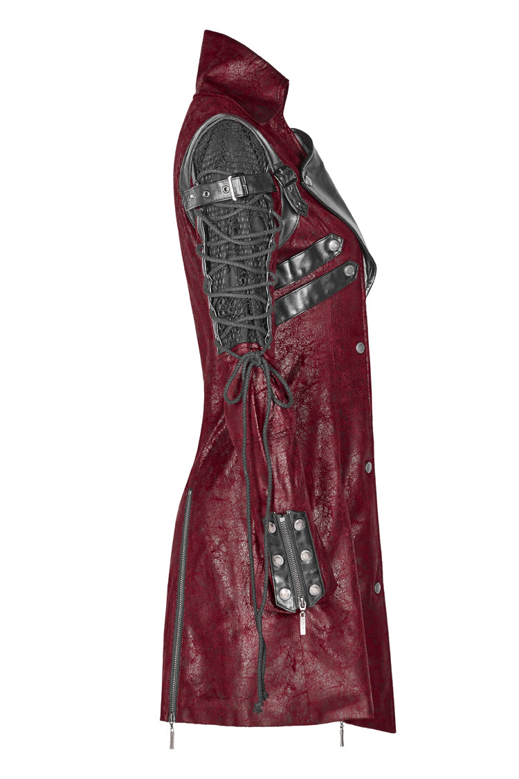 Red Metal Buckle Decoration Zipper Womens Steampunk Windbreaker Coat