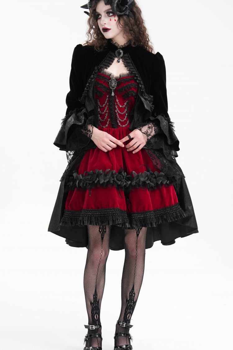 Black Long Sleeves Ruffle Lace Mesh Women's Gothic Jacket