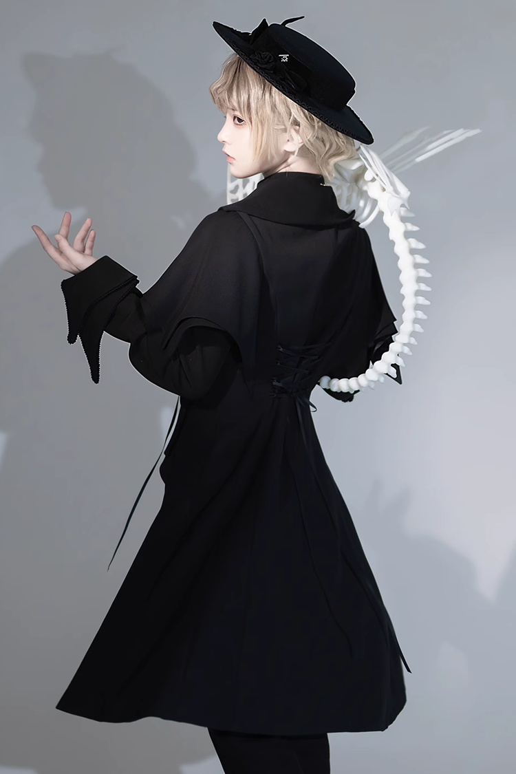 Black Vintage Medieval Prince Ouji Lolita Swallowtail Long Waistcoat Coat