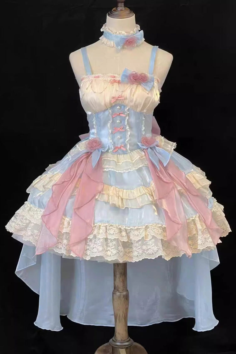 Blue [Heartbeat] Multi-Layered Ruffle Bowknot Lace Sweet Princess Lolita Jsk Dress
