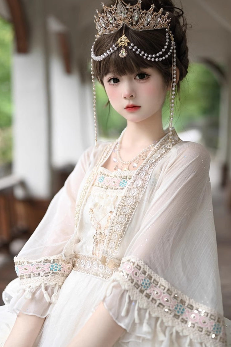 Apricot [Miao Girl] Multi-Layered Ruffle Bowknot Sweet Princess Lolita Chiffon Skirt Set