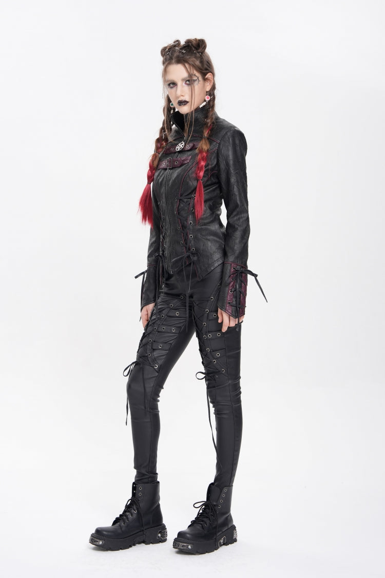 Black Pentacle Lace-Up Buckle Women's Punk Jacket