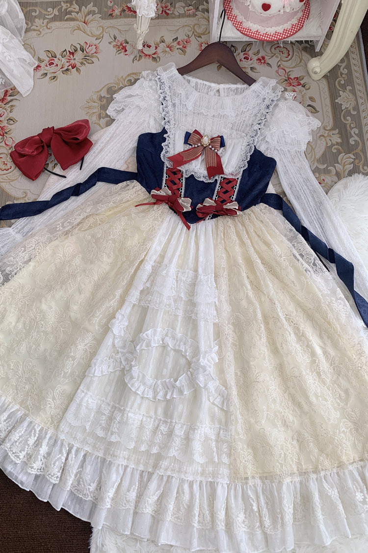 Snow White Ruffle Bowknot Lace Sweet Lolita Jsk Dress 2 Version