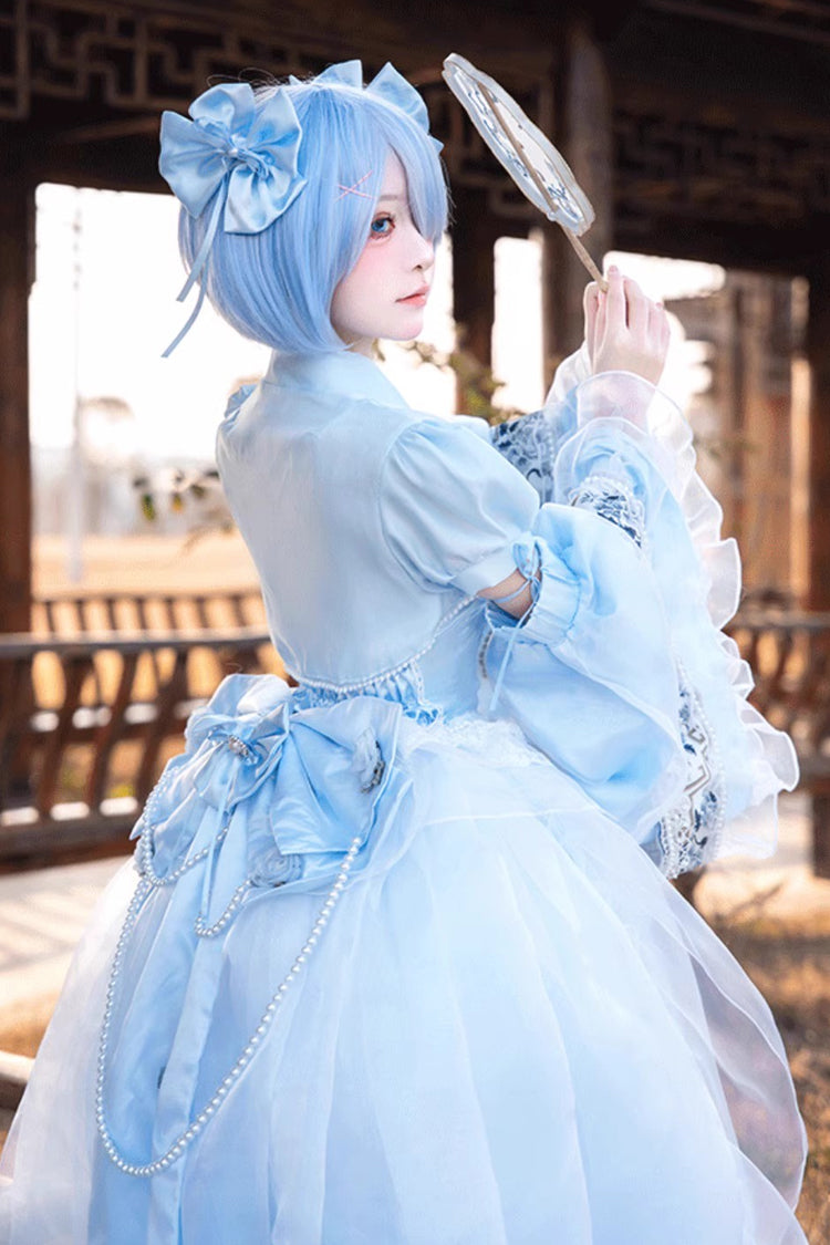 Blue Sleeveless Ruffle Hanayome Bowknot Lace Sweet Plus Size Lolita Jsk Dress 2 Versions
