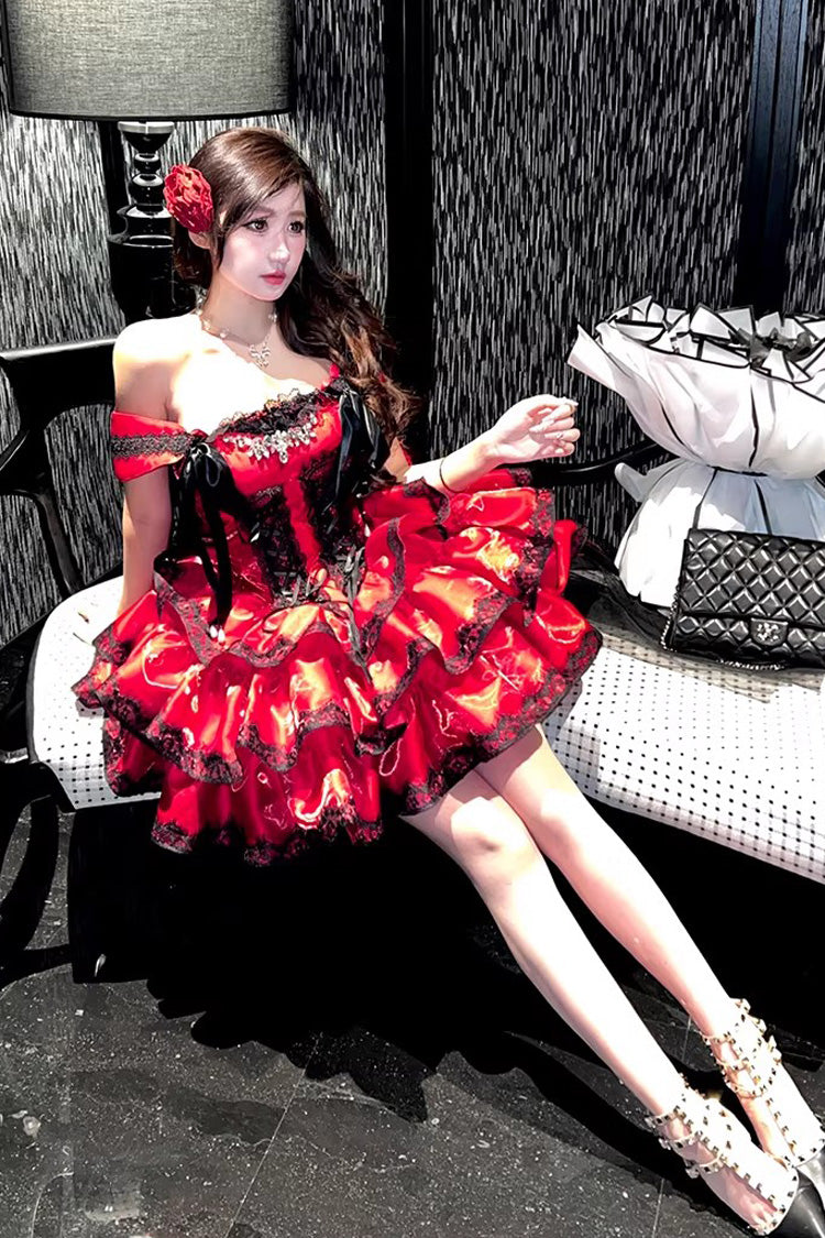 Red [Love Poems of the Heart] Sleeveless Triple-Layered Ruffled Lace –  LolitaInside