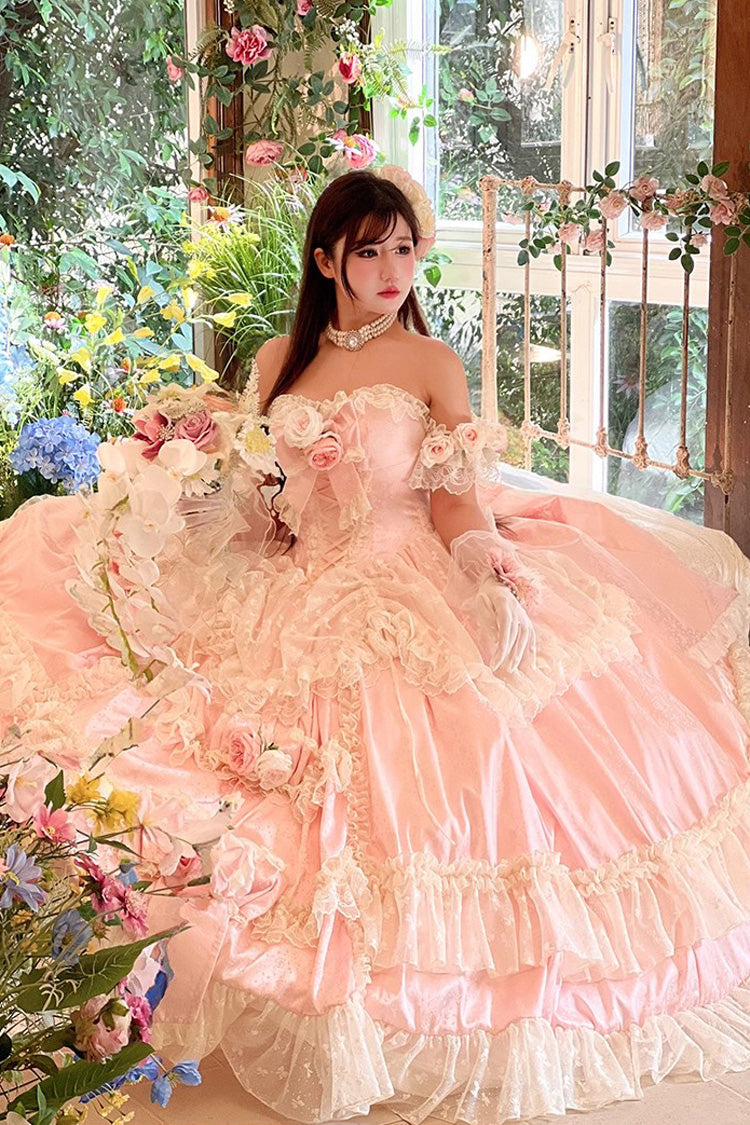 Pink [Love and Roses] Ruffle Hanayome Bowknot Lace Sweet Princess Lolita Jsk Dress
