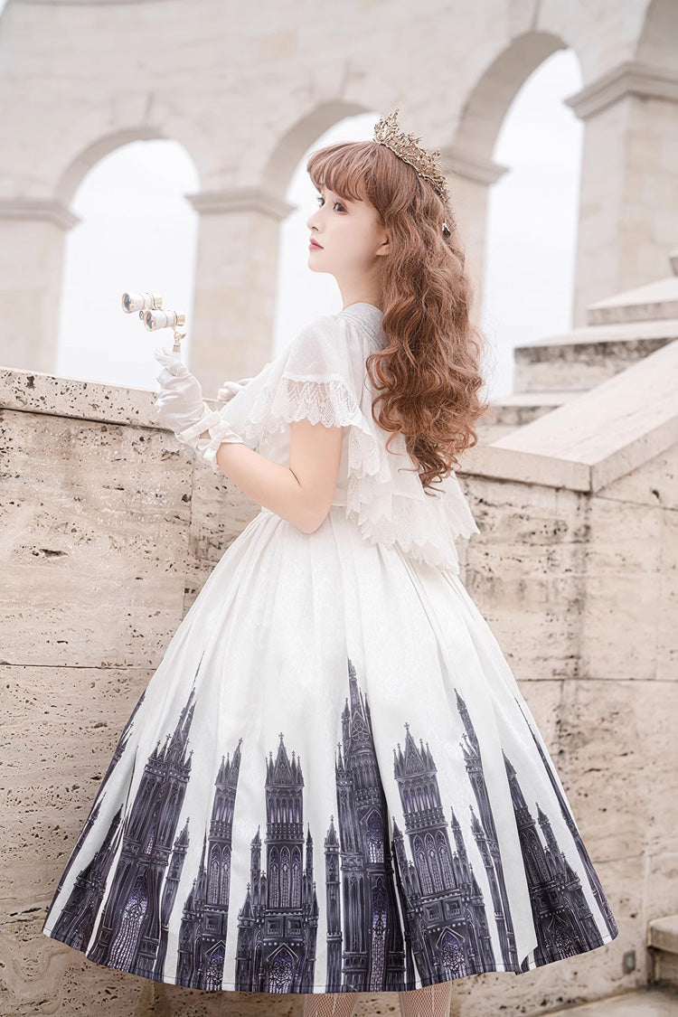 White Sleeveless Print Lace Gothic Vintage Princess Lolita Jsk Dress