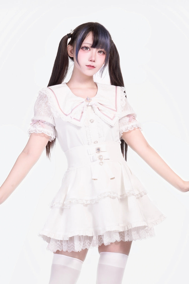 [フルーツキャンディ] フリルボウノットレース スイート地雷系日本のスカート 5色 