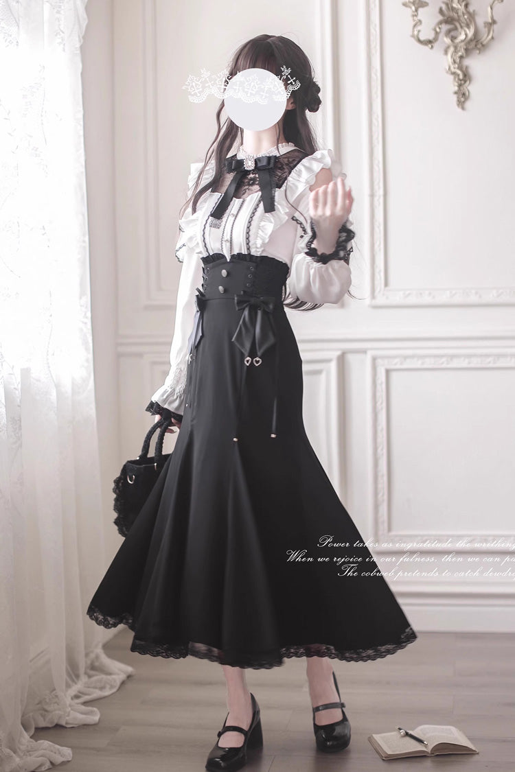 Black Ruffle Bowknot Slim Sweet Elegant Lolita Fishtail Skirt Dress
