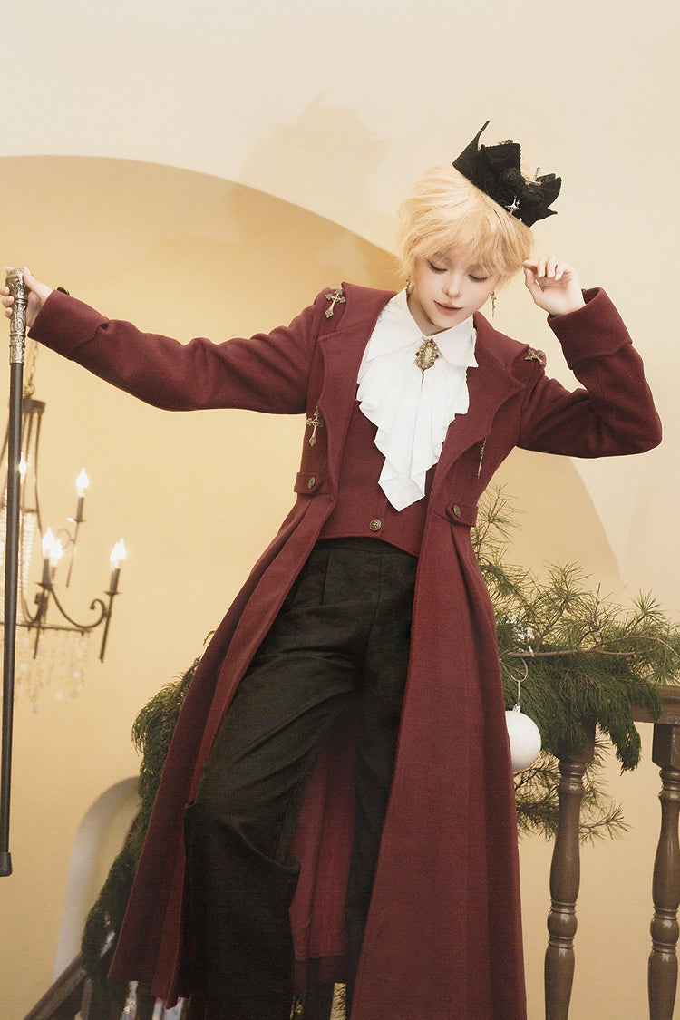 Red [The Legend of Dracula] Bat Collar Long Sleeves Prince Handsome Ouji Lolita Coat