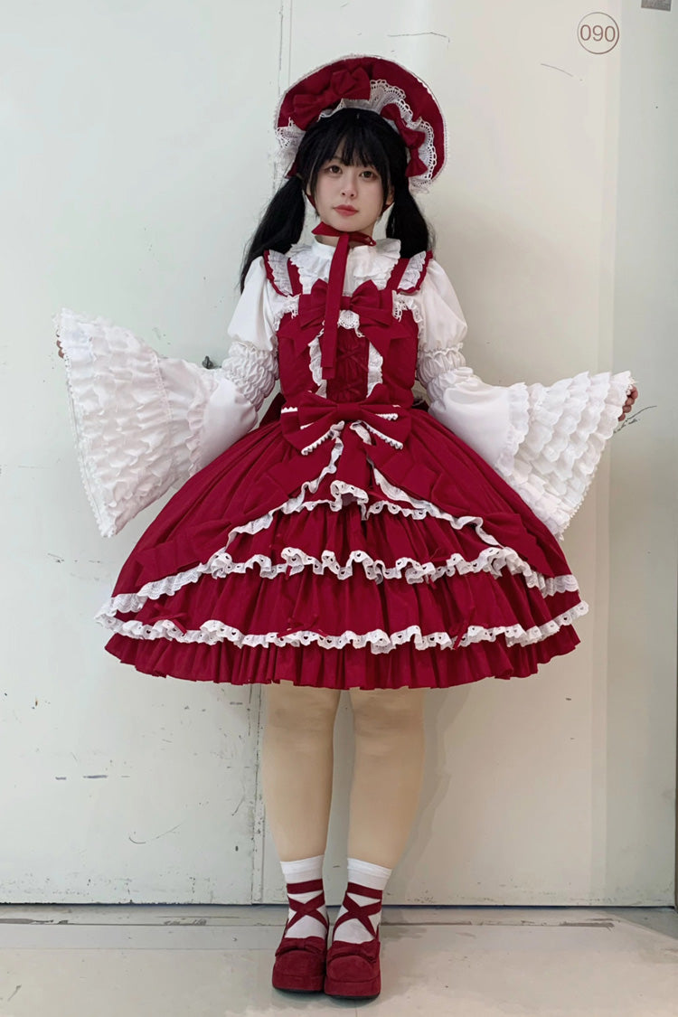 [Grisha] Gilet sans manches à volants triple couche avec nœud en dentelle douce taille plus robe Lolita Jsk 3 couleurs 