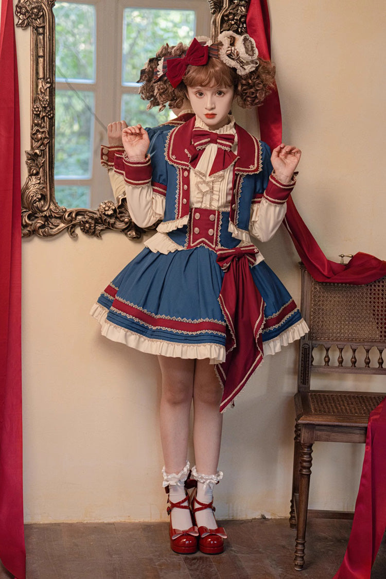 Red/White/Blue Star Idol Round Collar Ruffle Bowknot Sweet Princess Lolita Skirt Full Set