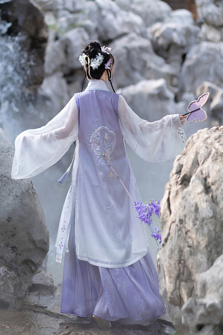 Purple Long Sleeves High Waisted Embroidery Sweet Chinese Style Hanfu Dress Full Set