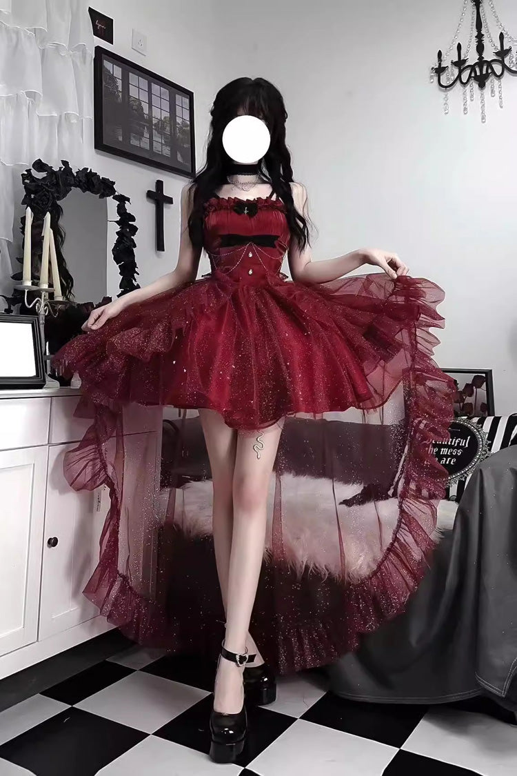 Red Shining Bowknot Irregular Sweet Princess Gorgeous Lolita Jsk Dress
