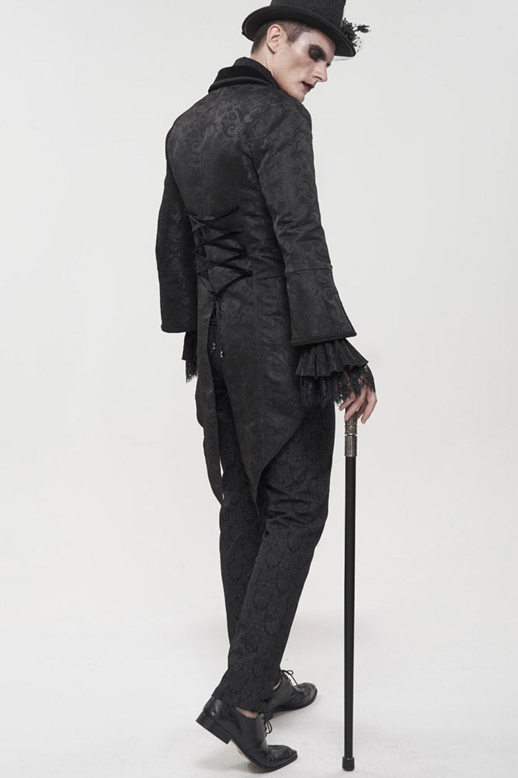 Black Gothic Embroidered Print Pattern Metal Pattern Buckle Decoration Trumpet Sleeve Men's Swallowtail Coat