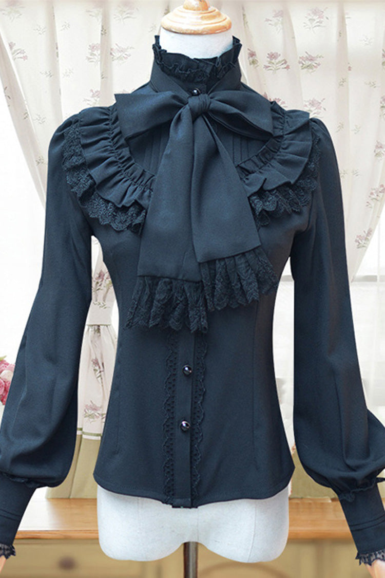 Solid Color Lantern Sleeves Stand Collar Bowknot Tie Classic Lolita Blouse 4 Colors