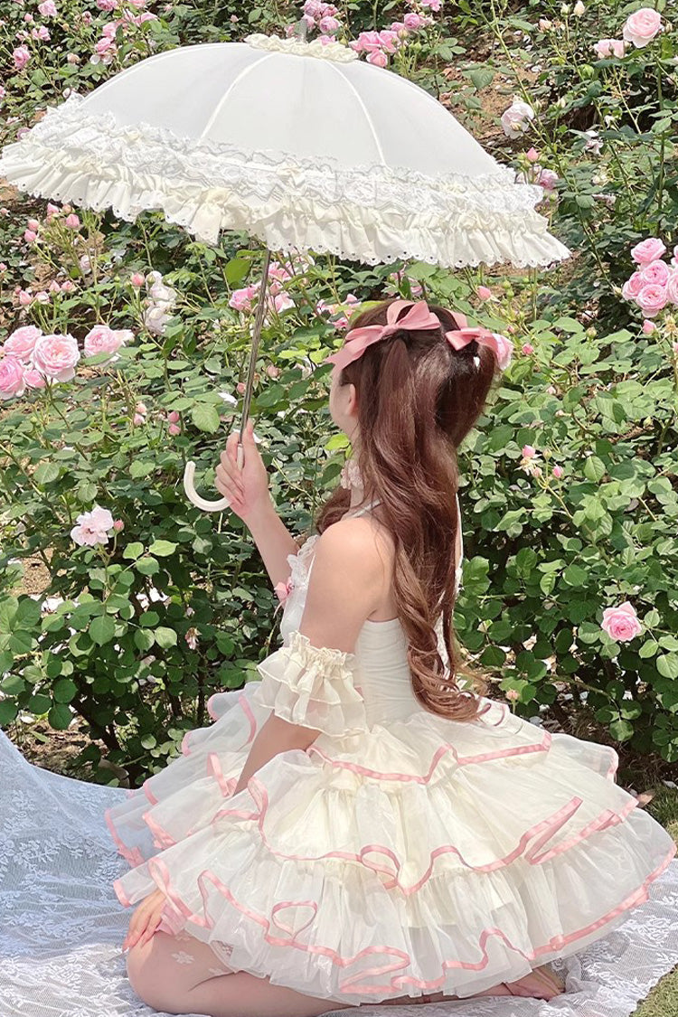 Pink/Beige Ballerina Style Bowknot Slim Fluffy Princess Sweet Lolita Tiered Dress