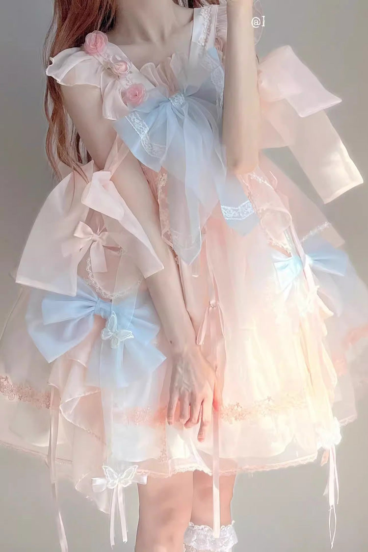 ブルー/ピンクのちょう結び甘い中国風プリンセスロリータ Jsk ドレス