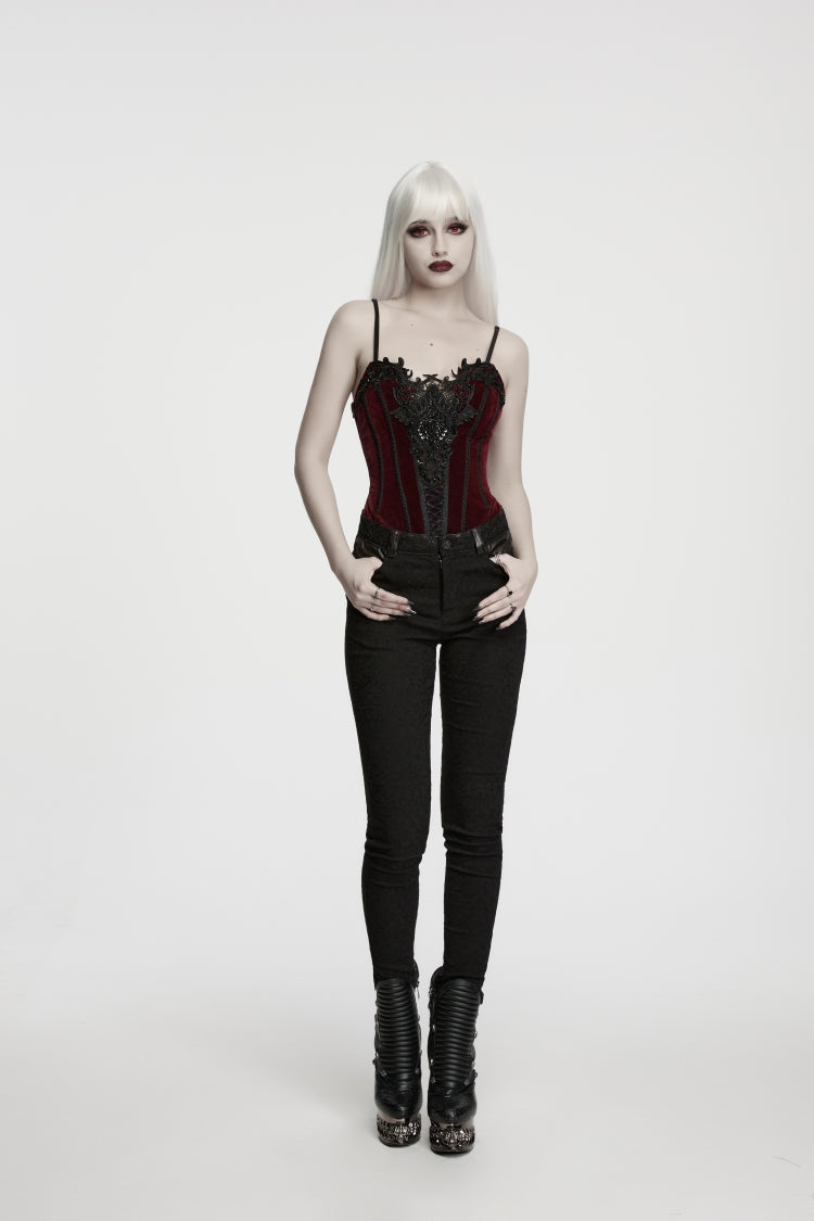 Rotes Spitzen-Schnürkorsett mit schmaler Passform, asymmetrischem Riemchen und Riemchen für Damen im Gothic-Stil, Balletcore-Bustier