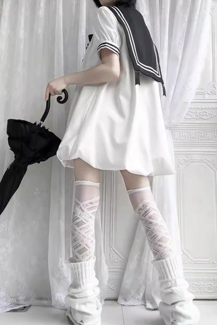 Black/White [Old Stories] Navy Collar Short Sleeves Bowknot Sweet Lolita Dress