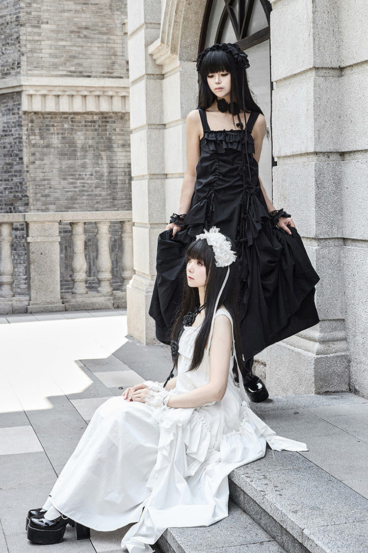 Robe à bretelles gothique Lolita sans manches blanche [Dream] avec volants 