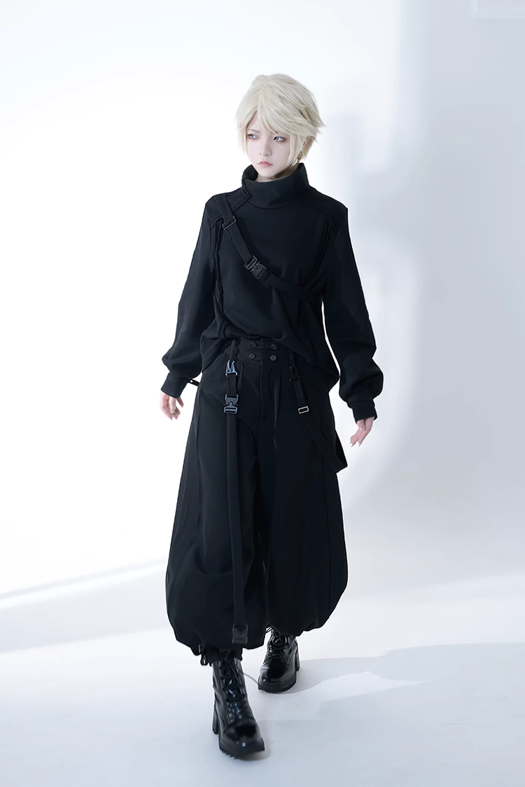 Black Functional Rabbit Cool and Handsome Ouji Lolita Pants