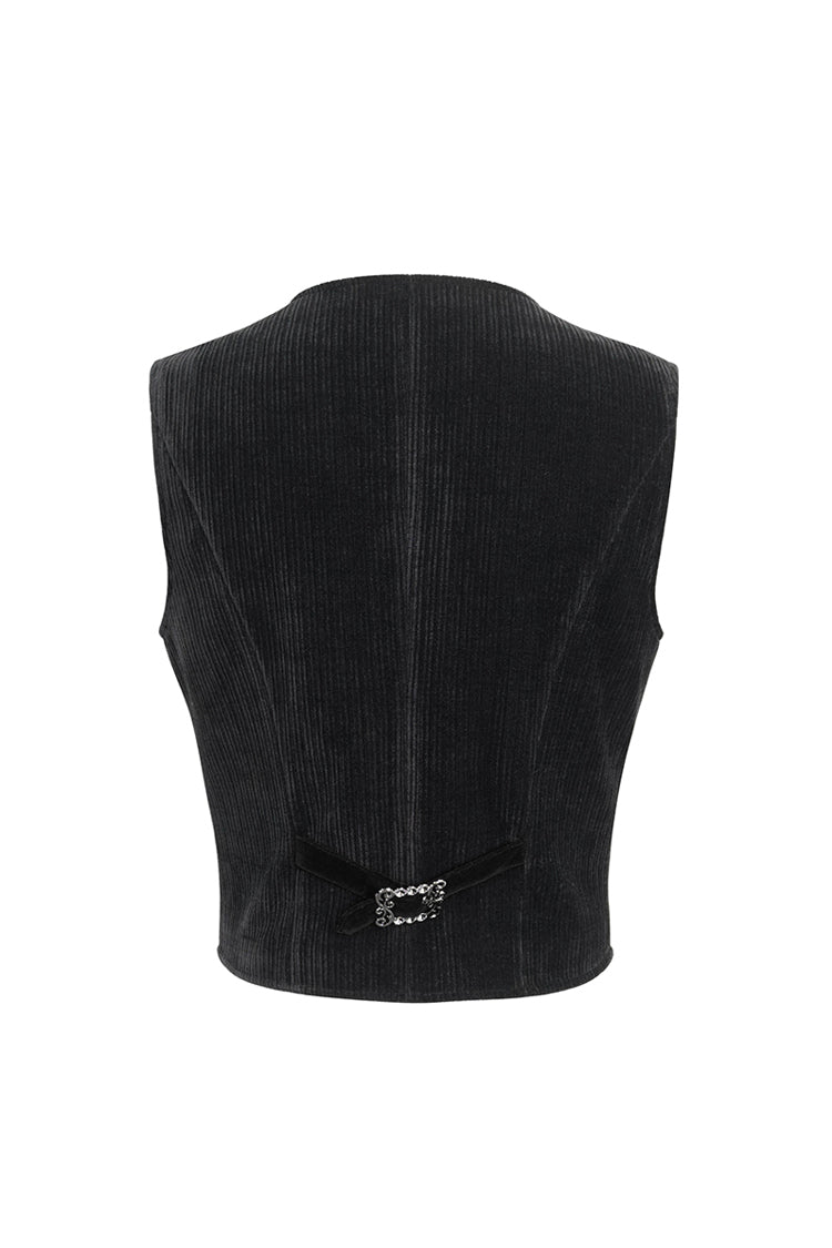 Black Velvet Irregular Splice Corduroy Men's Gothic Waistcoat