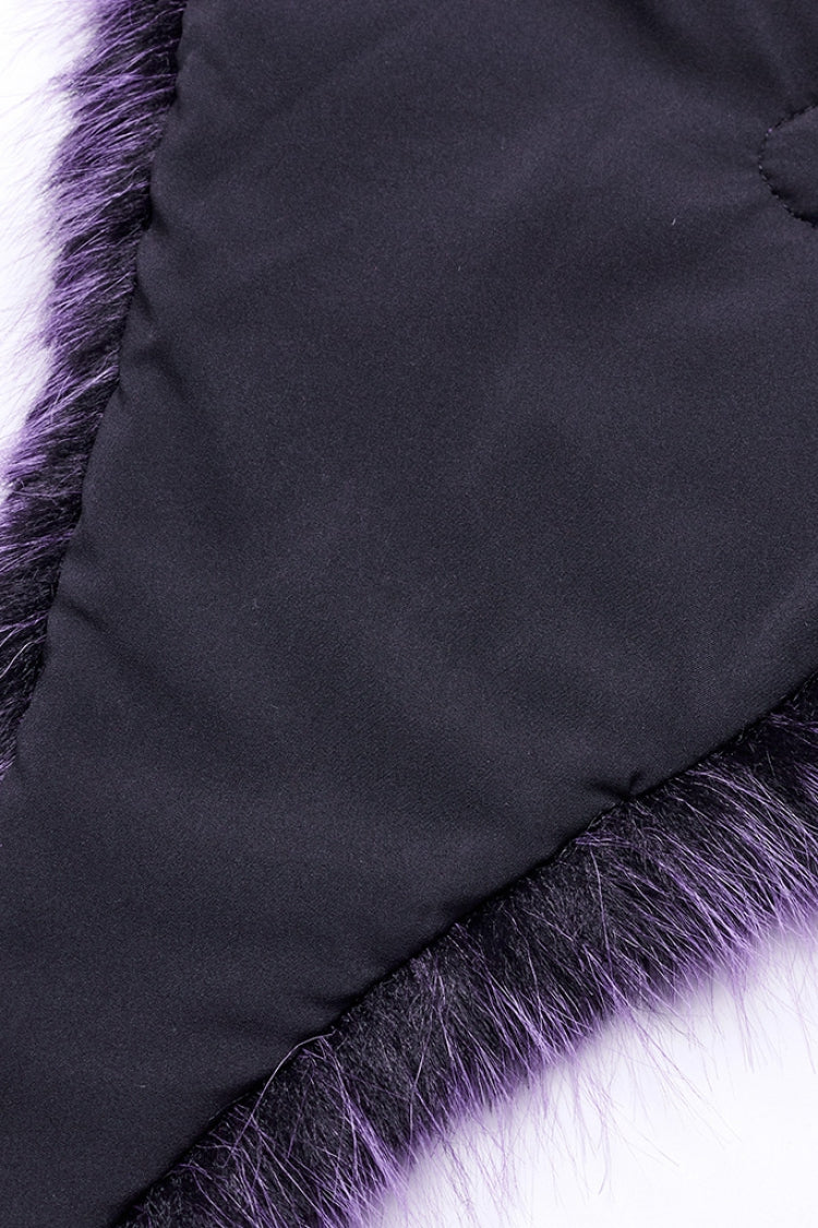 Cape gothique pour femme en fausse fourrure dégradée sans manches avec col montant violet 